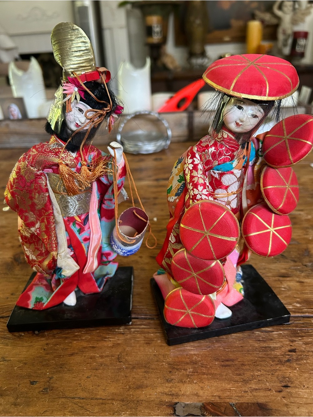Vintage Handcrafted Red Japanese Geisha Dolls Pair